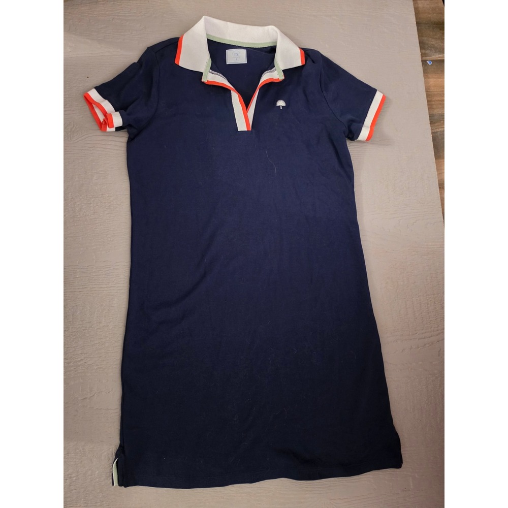 Crown & Ivy Sewing Down South Navy Blue Polo Dress Small Palm Tree Nautical Mini